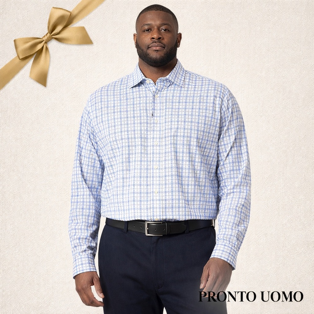Pronto Uomo Men’s Blue Gingham Button-Down Shirt 2XT Tall NWT
